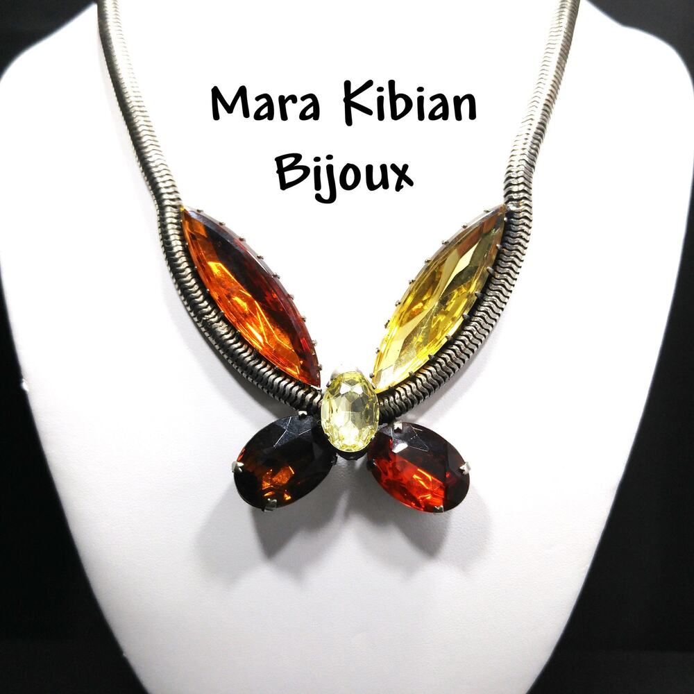 Mara Kibian Bijoux Statement Butterfly Necklace with Large Faceted Stones
